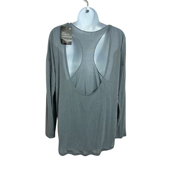GapFit Breathe Air Lightweight Layered Top Sz M Long-Sleeve Open Back Shirt Gray - Picture 7 of 7